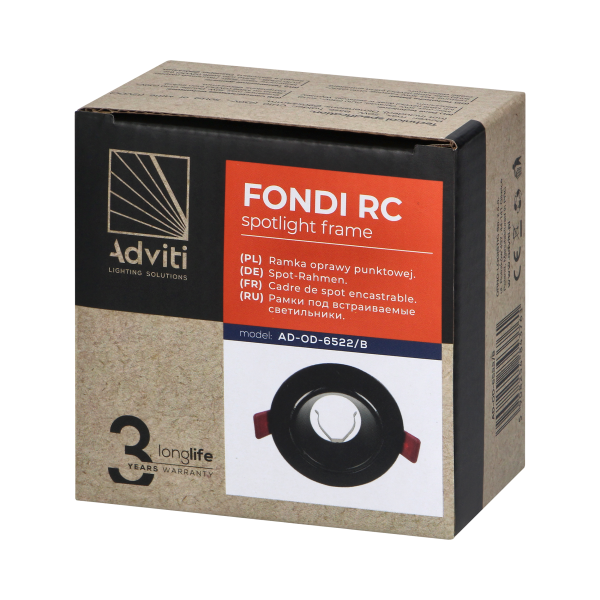 FONDI RC decorative frame for spotlight, MR16/GU10 max. 50W, round, fixed, aluminium, black